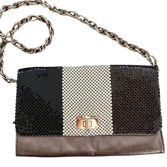Elliott Lucca Bronze metallic leather crossbody purse with mesh flap - Picture 1 of 9
